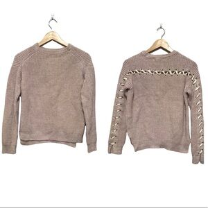 JOHN + Jenn pink knit sweater with weave laced in the back Small